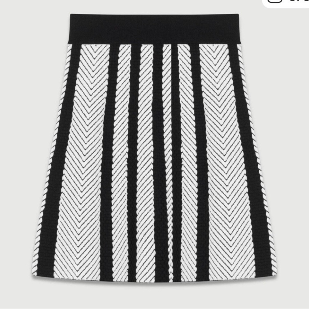 Maje Black and White Vertical Chevron A-Line Knit Skirt